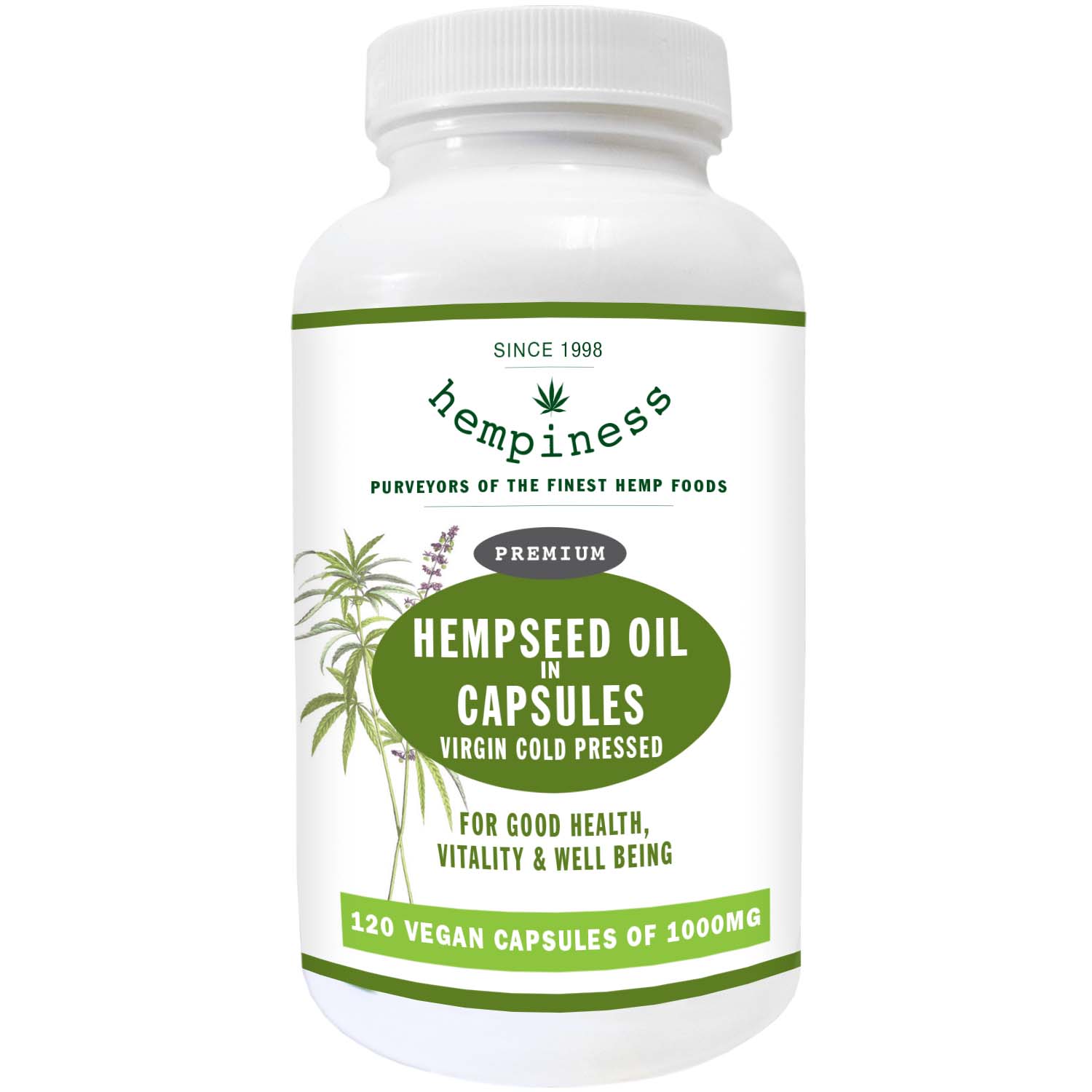 Hempiness Original Premium Hempseed Oil in Capsules - Vegan