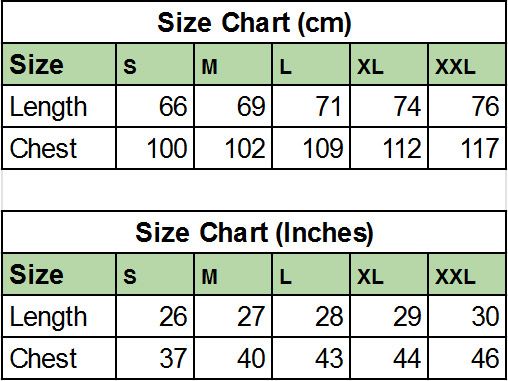 Everyday Hemp T-Shirt Size Chart