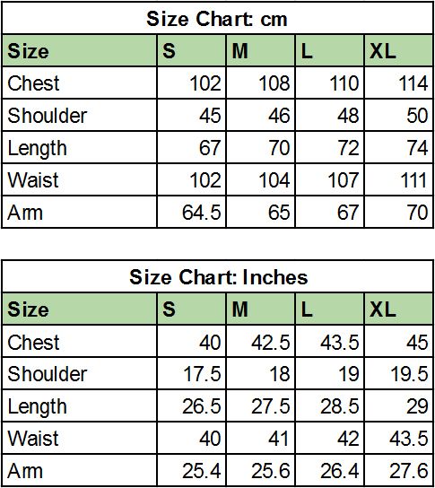 Hempiness Classic Long Sleeve T-Shirt Size Chart