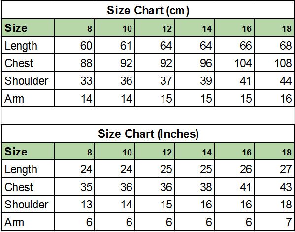 Ladies Round Neck T-shirt Size Chart
