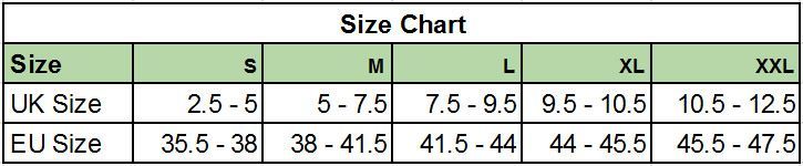 Oganic Sustainable Socks Size Chart